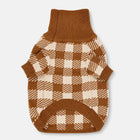 Brown and cream plaid cotton dog sweater, back view