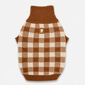 Brown and cream plaid cotton dog sweater, front view